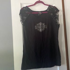 Harley Davidson black lace cap sleeve T-shirt